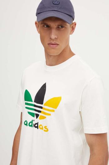 Bavlnené tričko adidas Originals pánske, béžová farba, s potlačou, IX6716