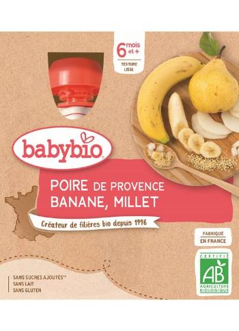 4x BABYBIO Kapsička hruška, banán, proso (90 g)