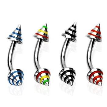 Piercing do obočia s troma farebnými pásmi - Rozmer: 8 mm x 4x3 mm, Farba zirkónu: Modrá - B