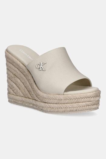 Šľapky Calvin Klein Jeans WEDGE ROPE SLIDE MG dámske, béžová farba, na kline, YW0YW01699