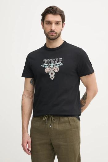 Bavlnené tričko Guess pánske, čierna farba, s nášivkou, M5GI11 K8FQ4