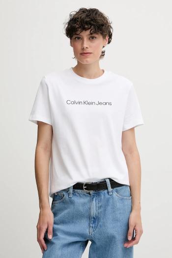Bavlnené tričko Calvin Klein Jeans dámske, biela farba, LV047C912G