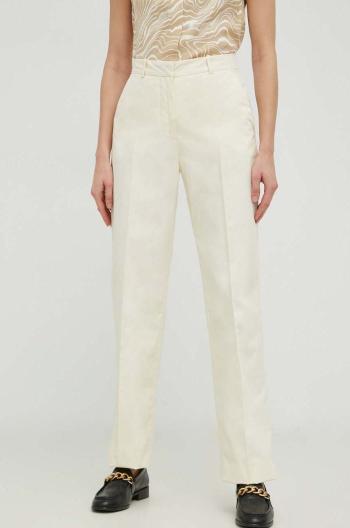 Nohavice Calvin Klein dámske, béžová farba, rovné, vysoký pás