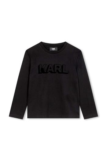 Detská bavlnená košeľa s dlhým rukávom Karl Lagerfeld čierna farba, s potlačou, Z30357