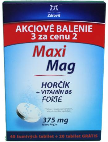 ZDROVIT MaxiMag Horčík+B6 FORTE 375 mg Akciové balenie, 60 šumivých tabliet