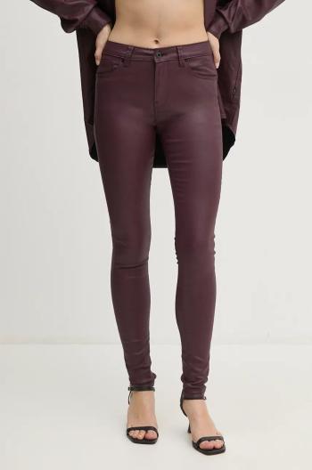 Nohavice Pepe Jeans SKINNY JEANS MW dámske, bordová farba, priliehavé, vysoký pás, PL204728YH7
