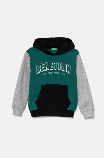Detská mikina United Colors of Benetton zelená farba, s kapucňou, vzorovaná, 3EB5C203U