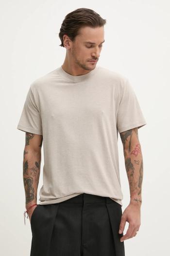 Tričko Hollister Co. pánske, béžová farba, jednofarebné, KI324-5089