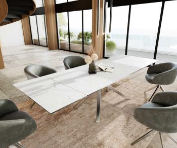 Jedálenský stôl Edge 200-300x100 keramický Laminam®Statuarietto biely