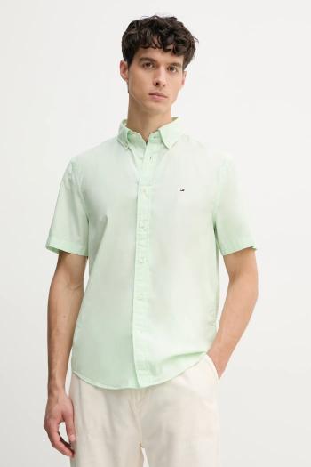 Bavlnená košeľa Tommy Hilfiger pánska, zelená farba, regular, s klasickým golierom, MW0MW37584