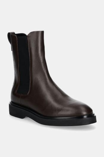 Kožené topánky chelsea Calvin Klein FLAT CHELSEA BOOT LTH dámske, hnedá farba, na plochom podpätku, HW0HW02180