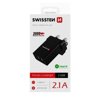 SWISSTEN Adaptér 230 V/2,1 A 10,5 W 2x USB, čierna