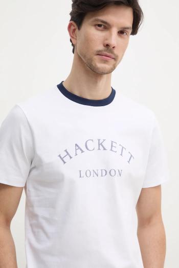 Bavlnené tričko Hackett London pánske, biela farba, s potlačou, HM500893