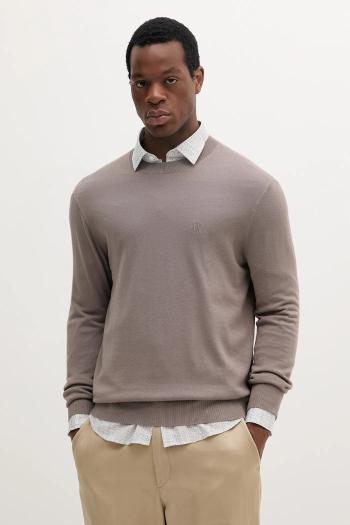 Sveter s prímesou hodvábu Armani Exchange pánsky, béžová farba, tenký, XM000338 AF12291