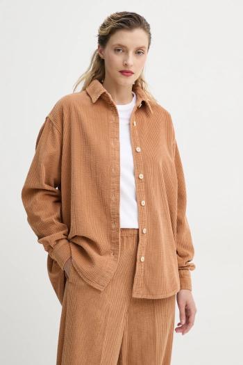 Menčestrová košeľa American Vintage dámska, hnedá farba, voľný strih, s klasickým golierom, PADO06AE25