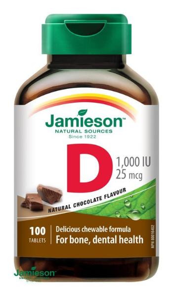 Jamieson Vitamín D3 1000 IU na cmúľanie s príchuťou čokolády 100 tabliet