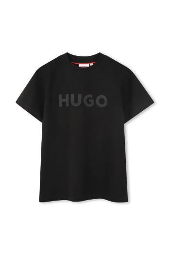 Detské bavlnené tričko HUGO čierna farba, s potlačou, G00333