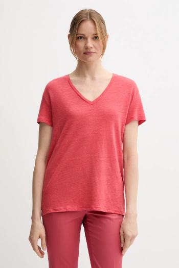 Ľanové tričko United Colors of Benetton červená farba, 37UJD401Q