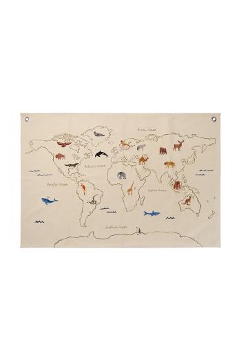 Nástenná mapa ferm LIVING The World Textile Map béžová farba