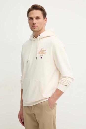 Mikina Tommy Hilfiger pánska, béžová farba, s kapucňou, s nášivkou, MW0MW37475