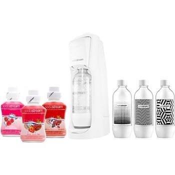 SodaStream Jet Pastel white + náhradná fľaša SodaStream + príchuť JAHODA + príchuť ZÁHRADNÉ OVOCIE +