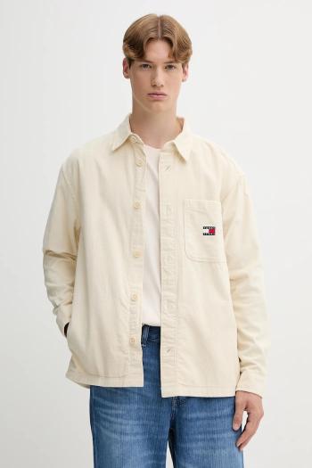 Bavlnená košeľa Tommy Jeans béžová farba, regular, s klasickým golierom, DM0DM21698