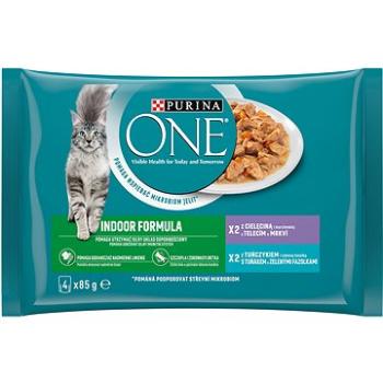 Purina ONE Indoor minifiletky s tuniakom a zelenými fazuľkami, s teľacím a mrkvou 4 × 85 g (7613030063032)