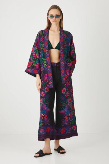 Nohavice Medicine čierna farba, strih culottes, stredne vysoký pás