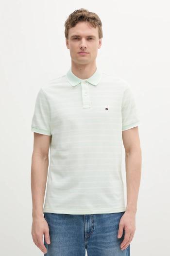 Polo tričko s prímesou ľanu Tommy Hilfiger zelená farba, jednofarebné, MW0MW33140