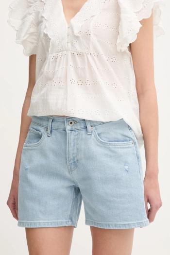 Rifľové krátke nohavice Pepe Jeans REGULAR SHORT HW MABLE jednofarebná, stredne vysoký pás, PL801188PG8
