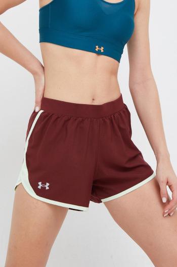 Bežecké šortky Under Armour dámske, bordová farba, jednofarebné, stredne vysoký pás