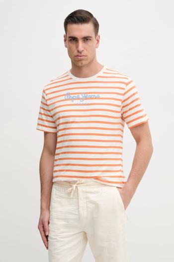 Bavlnené tričko Pepe Jeans pánsky, béžová farba, vzorovaný