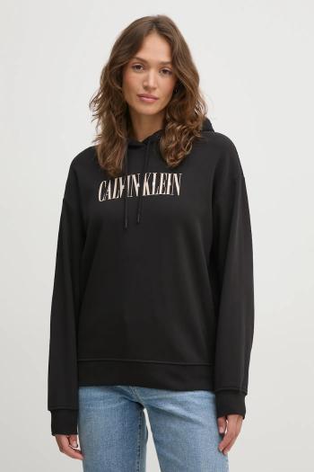 Bavlnená mikina Calvin Klein Jeans dámska, čierna farba, s kapucňou, s potlačou, J20J225579