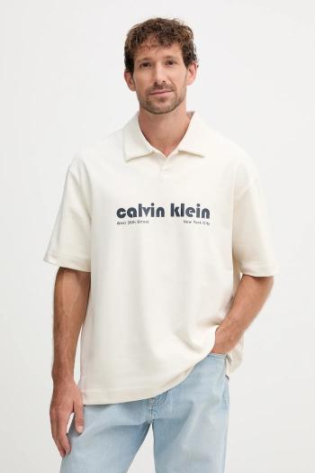 Polo tričko Calvin Klein Jeans pánske, béžová farba, s potlačou, LV04RC243G