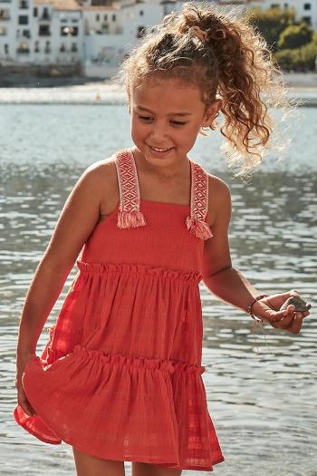 Dievčenské šaty Mayoral oranžová farba, mini, áčkový strih, 3942