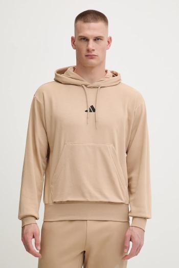 Mikina adidas Feelcozy béžová farba, s kapucňou, jednofarebná, JX3325