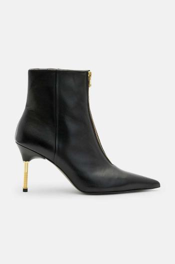 Kožené členkové topánky AllSaints Natasha Boot dámske, čierna farba, na vysokom podpätku, W001FB