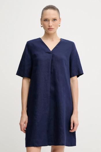 Ľanové šaty United Colors of Benetton tmavomodrá farba, mini, oversize, 4AGHDV0B0