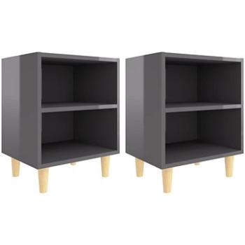 SHUMEE Nočné stolíky drevené nohy 2 ks sivé vysoký lesk 40 × 30 × 50 cm, 805796