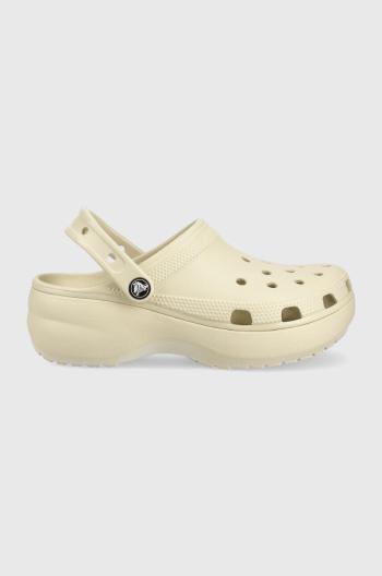 Šľapky Crocs Classic Platform Clog dámske, béžová farba, na platforme, 206750