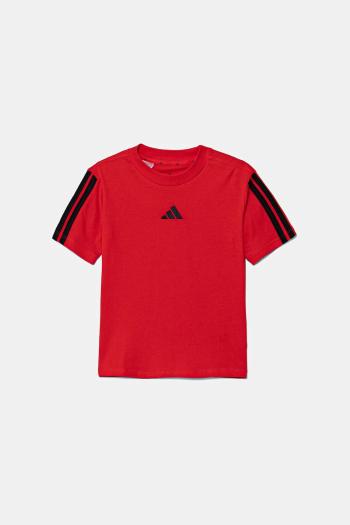 Detské bavlnené tričko adidas červená farba, s nášivkou, JD6489