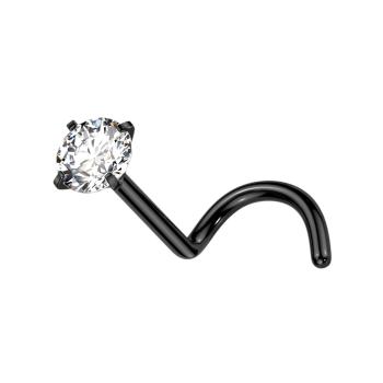 Zahnutý piercing do nosa z titánu - okrúhly zirkón, rôzne farby, 0,8 mm - Farba: Zlatá