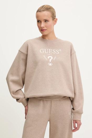 Mikina Guess ROBERTA béžová farba, s nášivkou, V5RQ12 KC3D2