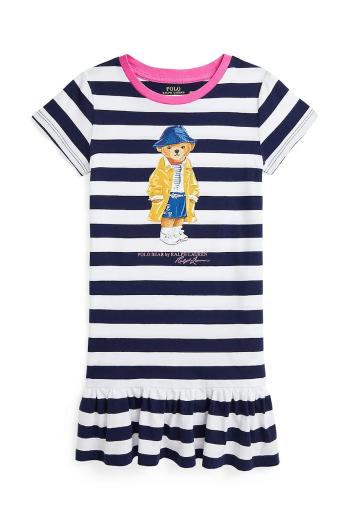 Dievčenské bavlnené šaty Polo Ralph Lauren tmavomodrá farba, midi, áčkový strih, 312957382001