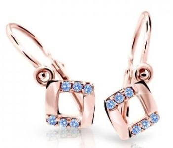 Cutie Jewellery Štvorcové detské náušnice z ružového zlata C2268-10-X-4 svetlo modrá