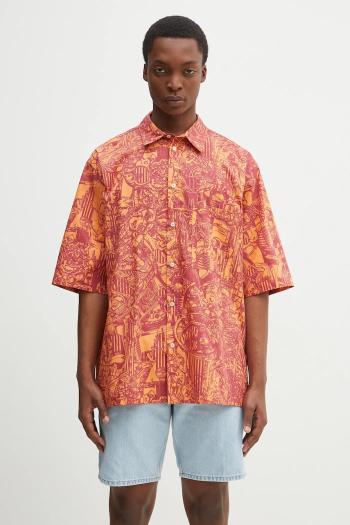 Bavlnená košeľa Marcelo Burlon Aop Mech Bowling Shirt Orange Burgundy pánska, oranžová farba, voľný strih, s klasickým golierom, CMGG002S25FAB0012028