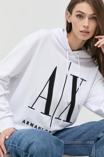 Bavlnená mikina Armani Exchange dámska, biela farba, s nášivkou