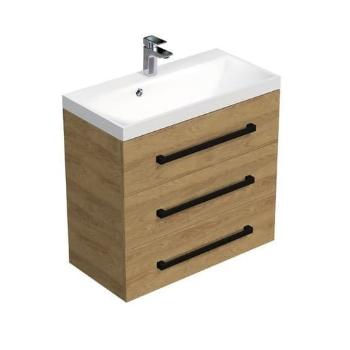 Kúpeľňová skrinka s čiernou úchytkou a umývadlom SAT Cube Way 80x76,5x40 cm dub Hickory mat CUBE2C803DH