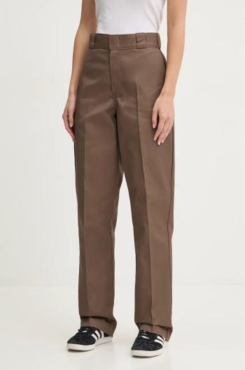 Nohavice Dickies 874 dámske, hnedá farba, rovné, vysoký pás