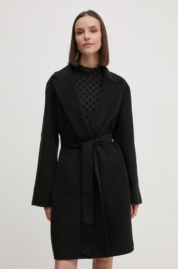 Vlnený kabát Tommy Hilfiger čierna farba, prechodný, oversize, WW0WW43603
